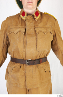  Photos Woman in Army Explorer suit 1 19th century Army brown jacket historical clothing leather belt upper body 0001.jpg